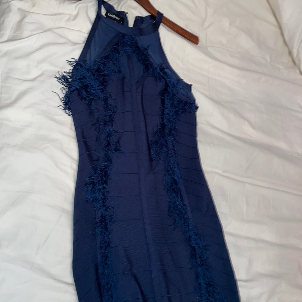 Navy fringe mini dress